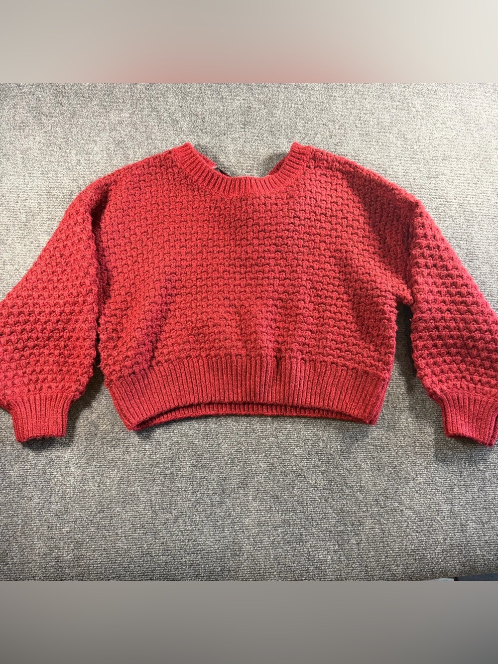 Altar'd State Betty Plaid Burgundy Tieback Textured Crewneck Crop Sweater Sz M